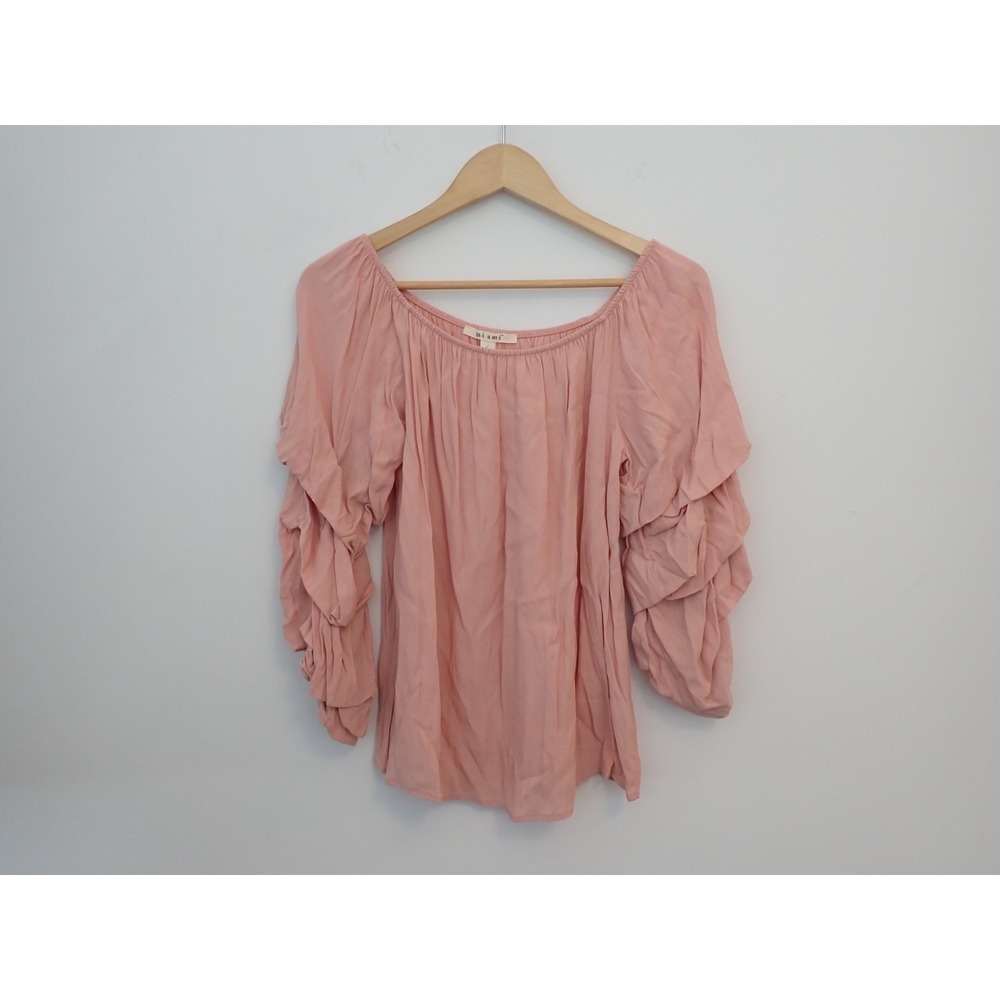 Blush lightpink Miami off Shoulder 3/4 Ruffle Sleeve top Womens Sz Large Mexico